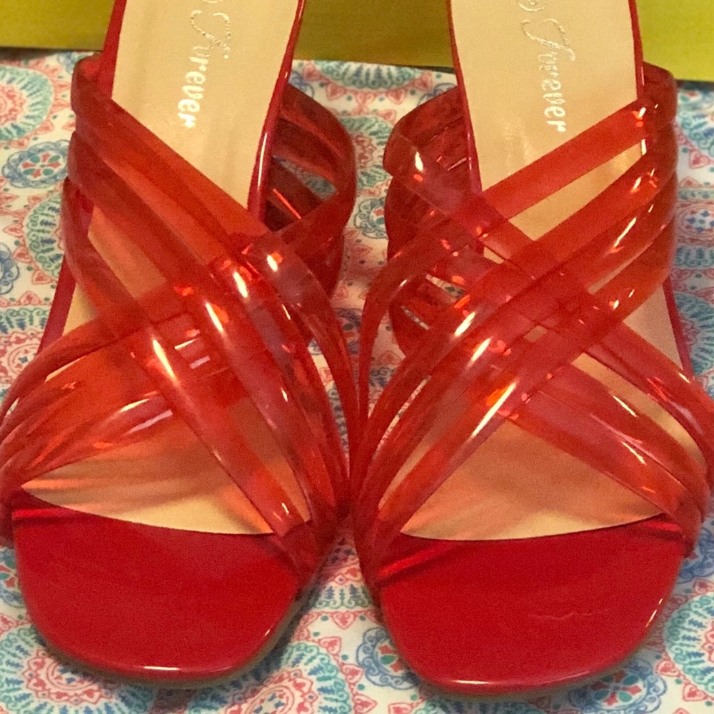 NIB Forever Red Strappy Wedge Sandals